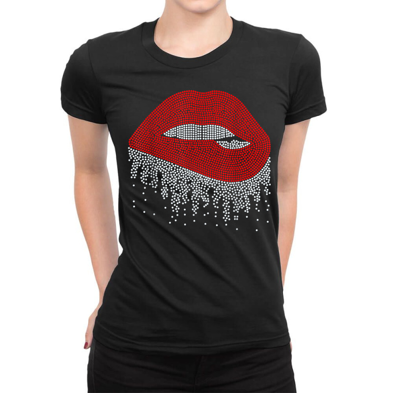 Dripping Lips Bling Rhinestone Woman Girl Birthday Ladies Fitted T-Shirt by Deluxe | Artistshot