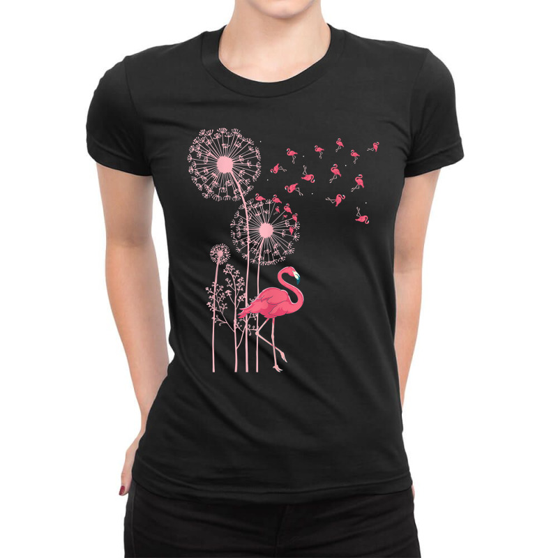 Flower Dandelion Exotic Animal Tropical Bird Pink Flamingo T Shirt Ladies Fitted T-Shirt by cm-arts | Artistshot