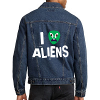 I Love Aliens Heart Face Alien Men Denim Jacket | Artistshot