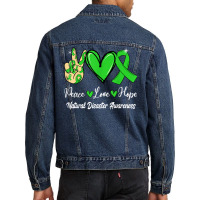 Natural Disasters Awareness Peace Love Hope Green Ribbon T Shirt Men Denim Jacket | Artistshot