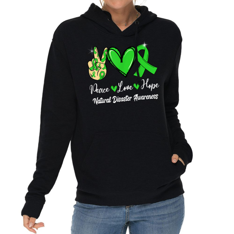 Natural Disasters Awareness Peace Love Hope Green Ribbon T Shirt Lightweight Hoodie by cm-arts | Artistshot