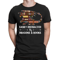 Easily Distracted By Dragon And Books Funny T-shirt | Artistshot