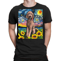 Goldendoodle T  Shirt Brown Goldendoodle Night With Sunflowers T  Shir T-shirt | Artistshot