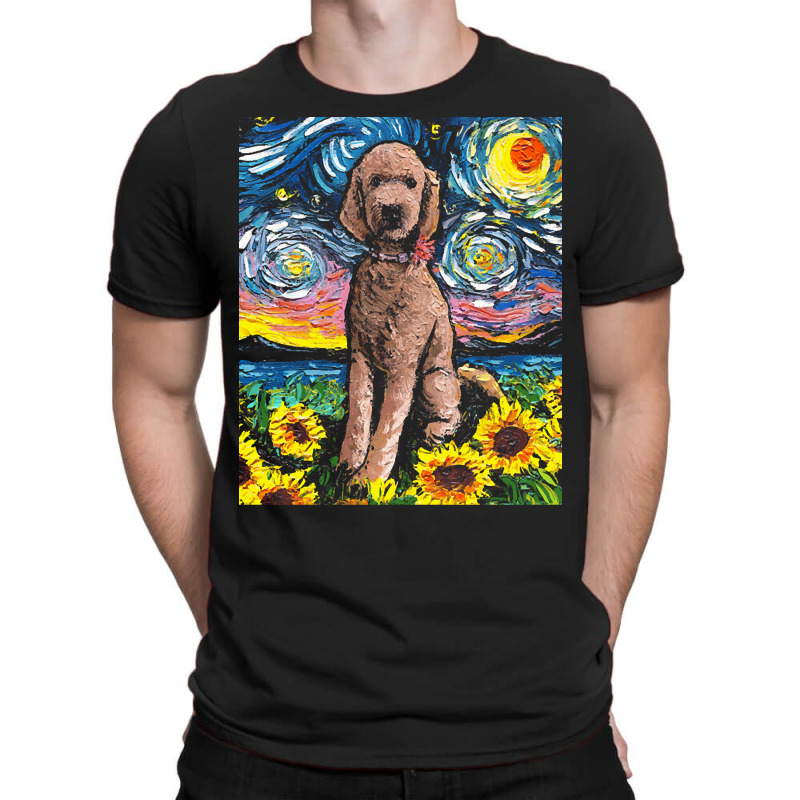 Goldendoodle T  Shirt Brown Goldendoodle Night With Sunflowers T  Shir T-shirt | Artistshot