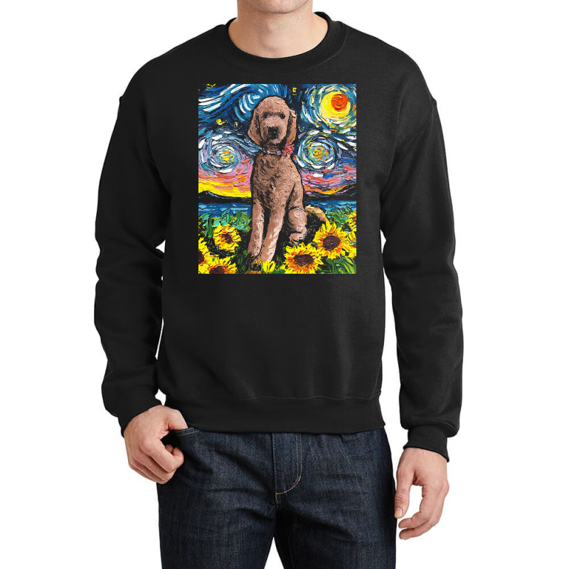 Goldendoodle T  Shirt Brown Goldendoodle Night With Sunflowers T  Shir Crewneck Sweatshirt | Artistshot