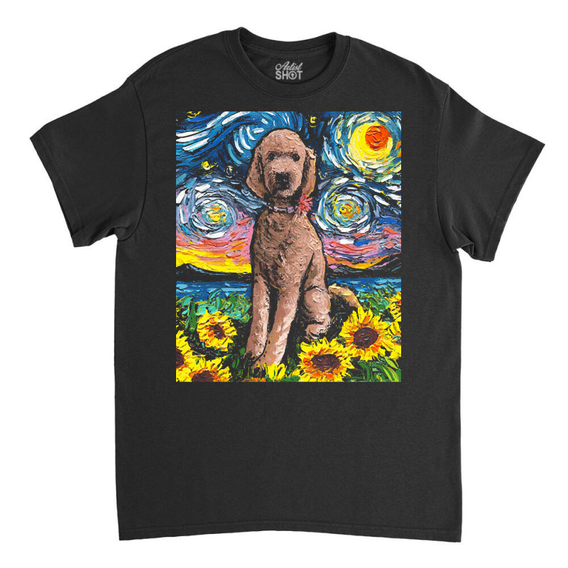 Goldendoodle T  Shirt Brown Goldendoodle Night With Sunflowers T  Shir Classic T-shirt | Artistshot