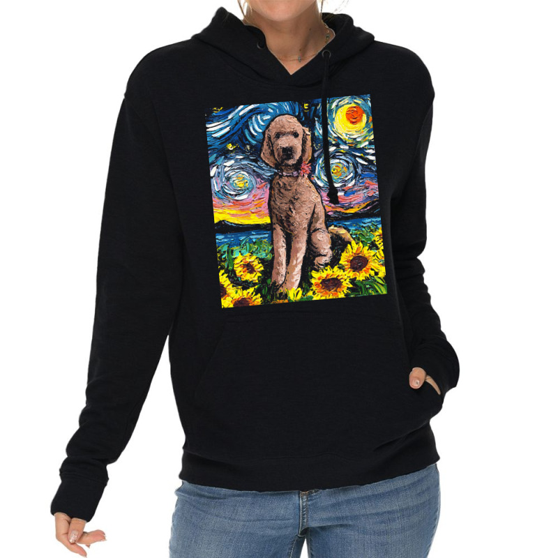 Goldendoodle T  Shirt Brown Goldendoodle Night With Sunflowers T  Shir Lightweight Hoodie | Artistshot