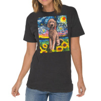 Goldendoodle T  Shirt Brown Goldendoodle Night With Sunflowers T  Shir Vintage T-shirt | Artistshot