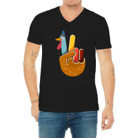 Thanksgiving Turkey Turkey Peace Hand Sign Thanksgiving (1) V-neck Tee | Artistshot