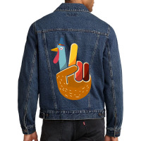 Thanksgiving Turkey Turkey Peace Hand Sign Thanksgiving (1) Men Denim Jacket | Artistshot