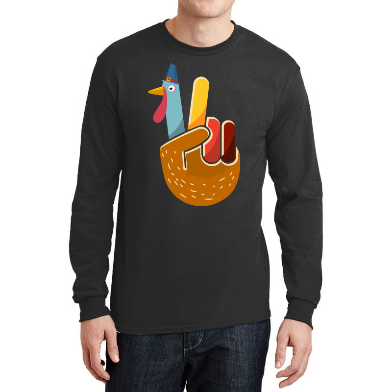 Thanksgiving Turkey Turkey Peace Hand Sign Thanksgiving Long Sleeve Shirts | Artistshot