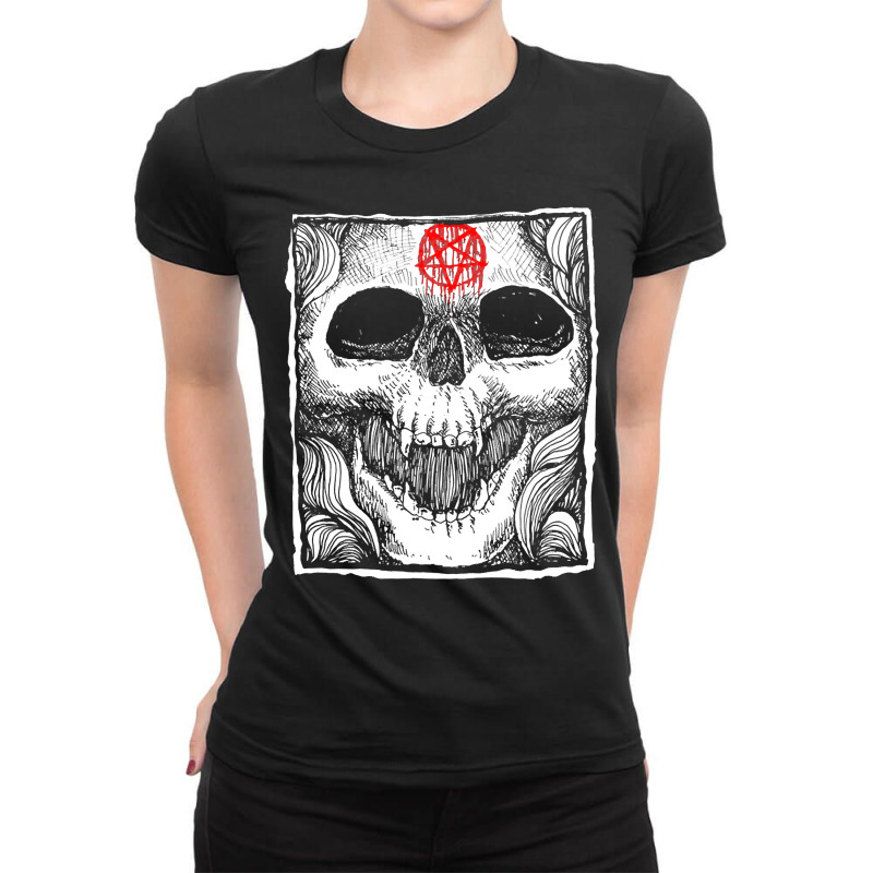 Skull Pentagram Fatality Pentagram Demon By Kraftd Ladies Fitted T-Shirt by Quick Scully | Artistshot