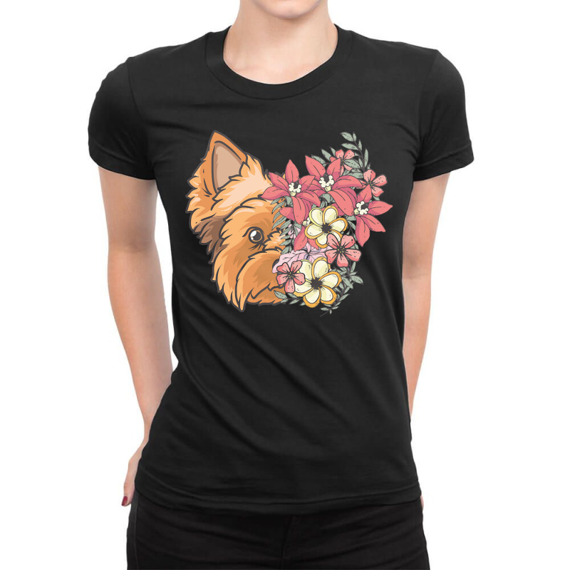 Yorkie T  Shirt Yorkshire Terrier With Flowers T  Shirt Ladies Fitted T-Shirt by gstamm | Artistshot