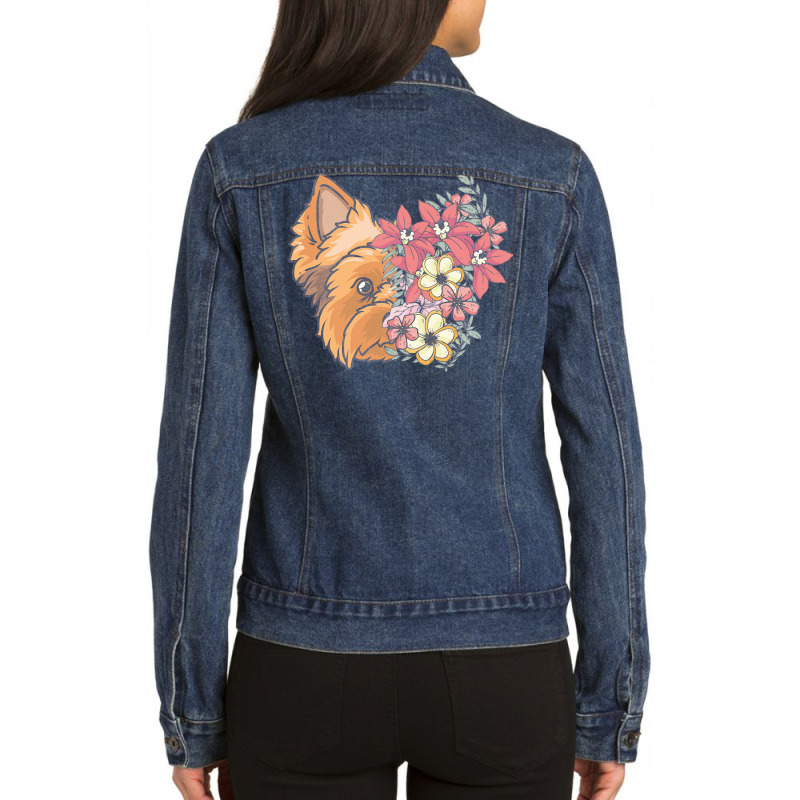 Yorkie T  Shirt Yorkshire Terrier With Flowers T  Shirt Ladies Denim Jacket by gstamm | Artistshot