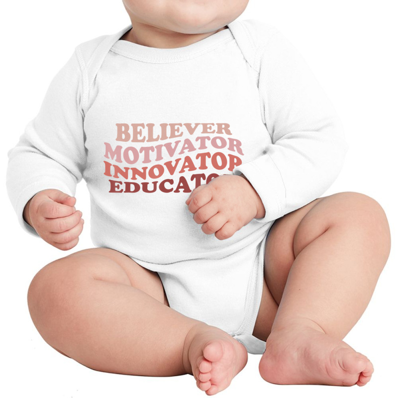 Believer Motivator Innovator Educator Retro Teacher Life Long Sleeve Baby Bodysuit | Artistshot