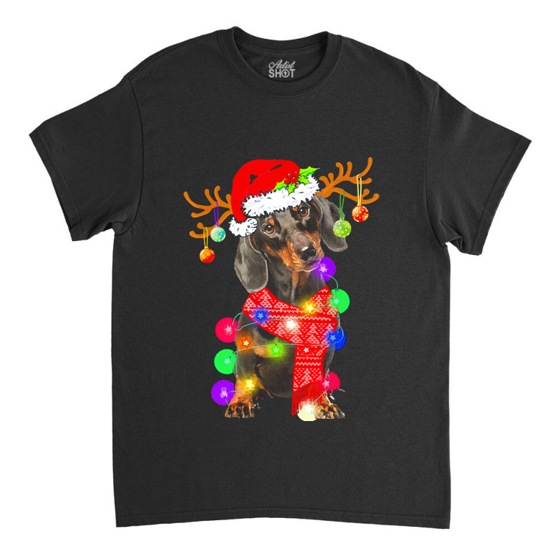 Dachshund Christmas Dachshund Dog Santa Hat Christmas Lights Happy Hol Classic T-shirt | Artistshot