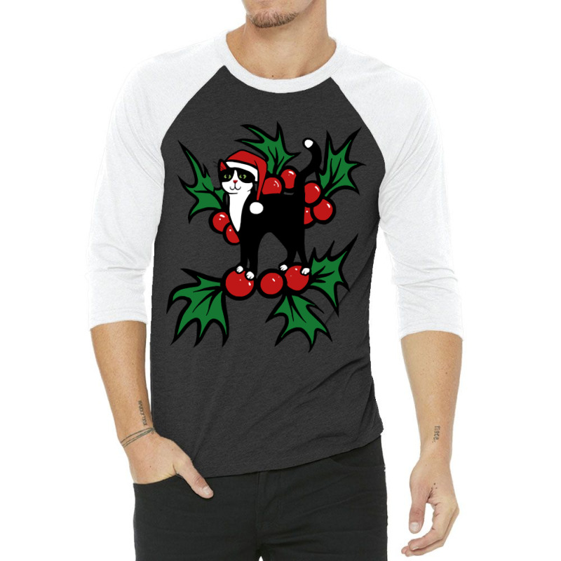 Tuxedo Cat Christmas Tuxedo Cat Christmas 3/4 Sleeve Shirt | Artistshot