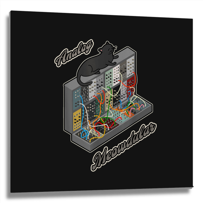 Cat On Analog Modular Synth Funny Synthesizer Metal Print Square | Artistshot