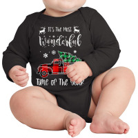 It's The Most Wonderful Time Of The Year Christmas Red Truck Long Sleeve Baby Bodysuit | Artistshot