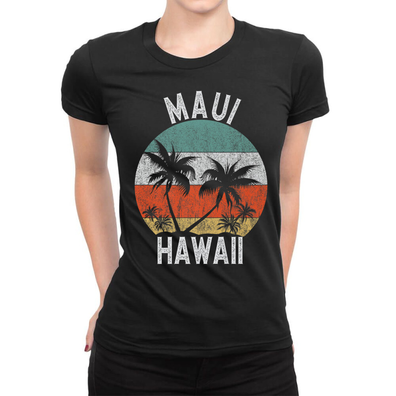 Maui Shirt Hawaii Retro Sunset Palm Trees Hawaiian Island Premium T Sh Ladies Fitted T-Shirt by cm-arts | Artistshot