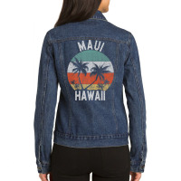 Maui Shirt Hawaii Retro Sunset Palm Trees Hawaiian Island Premium T Sh Ladies Denim Jacket | Artistshot