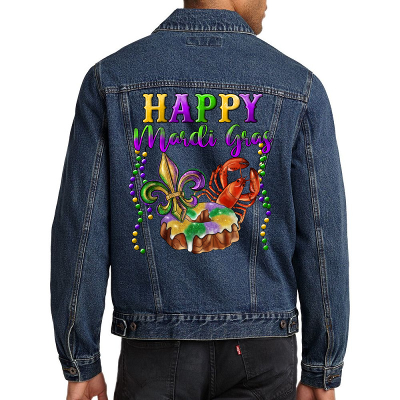 Happy Mardi Gras Fleur De Lis King Cake Crawfish Men Denim Jacket | Artistshot