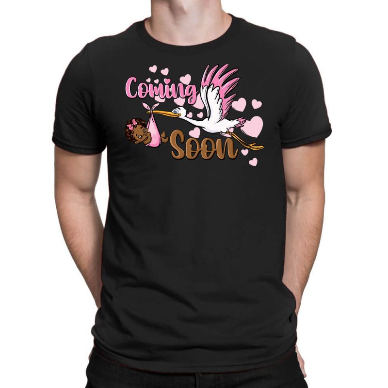 Coming Soon Stork With Black Baby Girl T-Shirt by BarkalooDesign | Artistshot