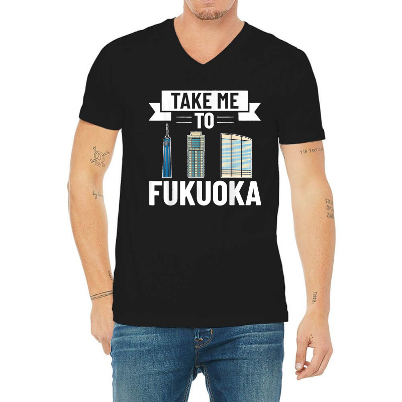 Fukuoka Japan City Skyline Map Travel V-neck Tee | Artistshot