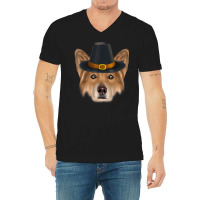 Canaan Dog Wearing Pilgrim Hat Thanksgiving V-neck Tee | Artistshot