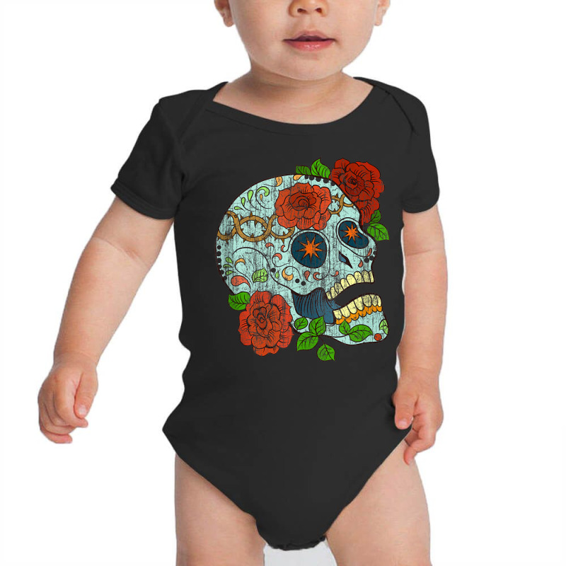 Mexican Skull Flowers Rose Catrina Calavera Cinco De Mayo Tank Top Baby Bodysuit by cm-arts | Artistshot