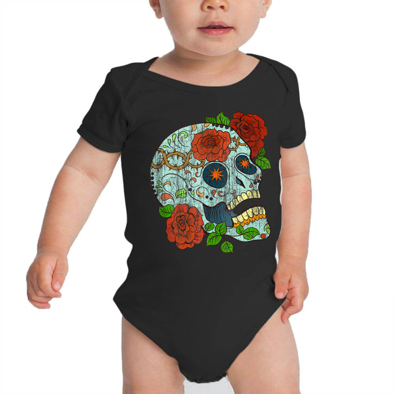 Mexican Skull Flowers Rose Catrina Calavera Cinco De Mayo Tank Top Baby Bodysuit by cm-arts | Artistshot