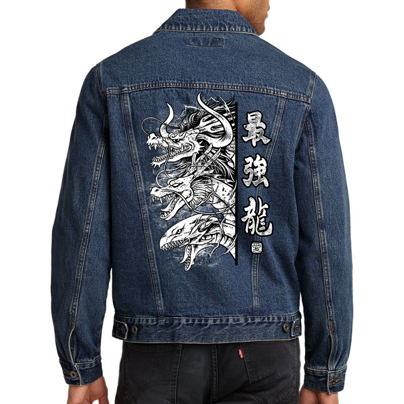 Trio Dragon Bw Men Denim Jacket by Kenlofu52 | Artistshot