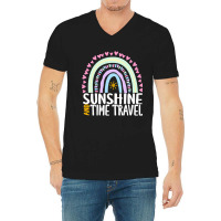 Sunshine And Time Travel Cute Rainbow Graphic For Womens Kids Girls V-neck Tee | Artistshot