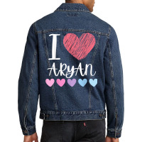 I Love Aryan Personalized Name Cool Birthday Party T Shirt Men Denim Jacket | Artistshot