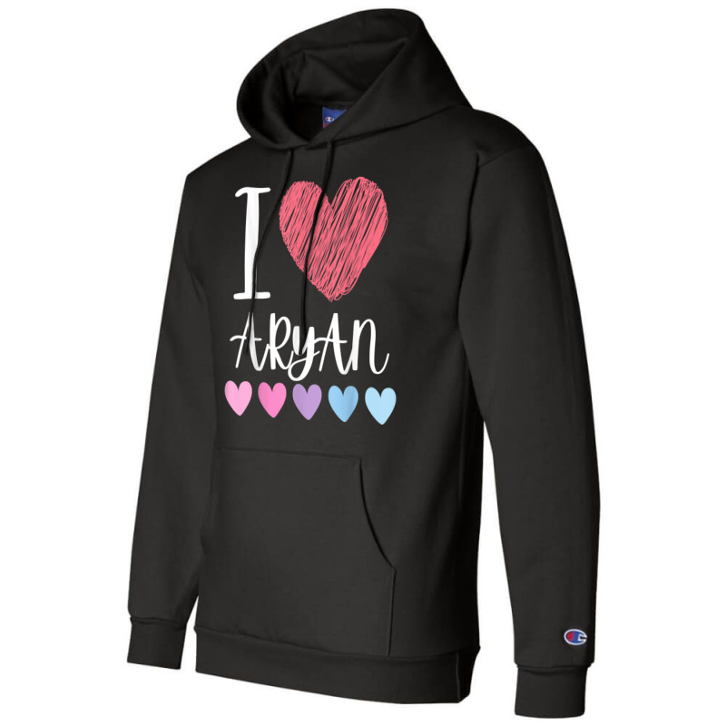 I Love Aryan Personalized Name Cool Birthday Party T Shirt Champion Hoodie by cm-arts | Artistshot