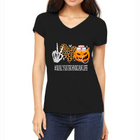 Dialysis Technician Peace Love Pumpkin Halloween Women's V-neck T-shirt | Artistshot