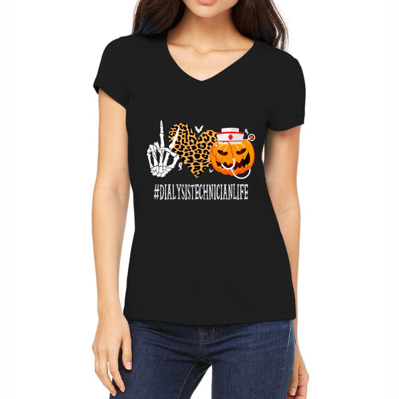 Dialysis Technician Peace Love Pumpkin Halloween Women's V-Neck T-Shirt by cm-arts | Artistshot