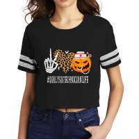 Dialysis Technician Peace Love Pumpkin Halloween Scorecard Crop Tee | Artistshot