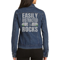 Easily Distracted By Rocks Geology Stone Collector Geologist Ladies Denim Jacket | Artistshot