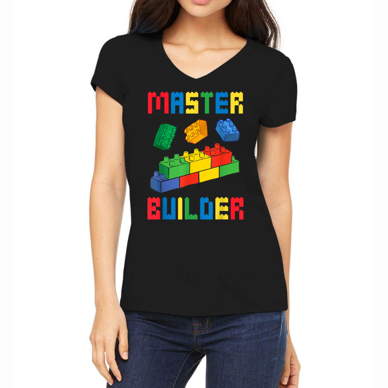 Brick Builder Funny Blocks Building Master Builder Toys Kids T Shirt Women's V-Neck T-Shirt by cm-arts | Artistshot