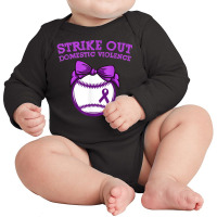 Strike Out Domestic Violence Awareness Baseball Tie Bow T Shirt Long Sleeve Baby Bodysuit | Artistshot