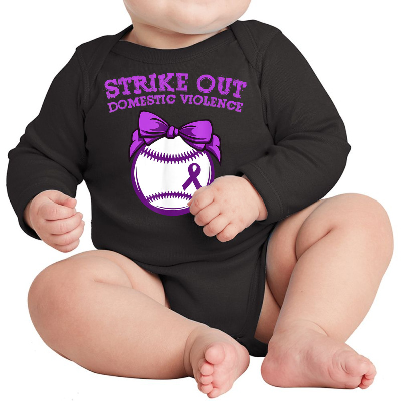 Strike Out Domestic Violence Awareness Baseball Tie Bow T Shirt Long Sleeve Baby Bodysuit by cm-arts | Artistshot