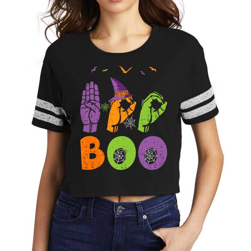 Boo Hands American Sign Language Pride Asl Halloween Long Sleeve T Shi Scorecard Crop Tee by cm-arts | Artistshot