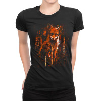 Futuristic Scifi Fox - Neo Tokyo Japanese Neon Animal Ladies Fitted T-shirt | Artistshot