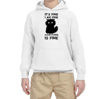 It's Fine I'm Fine Everything Is Fine Stressed Out Black Cat Premium T Youth Hoodie | Artistshot