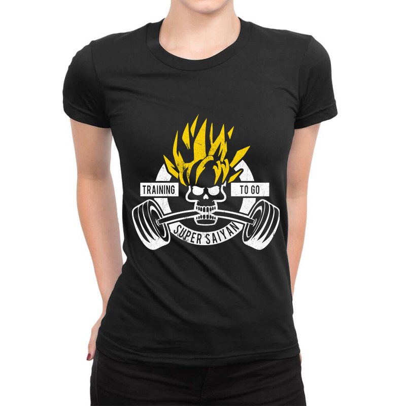 Training To Go Super Saiyan Distressed Style Ladies Fitted T-Shirt by bummercaught | Artistshot