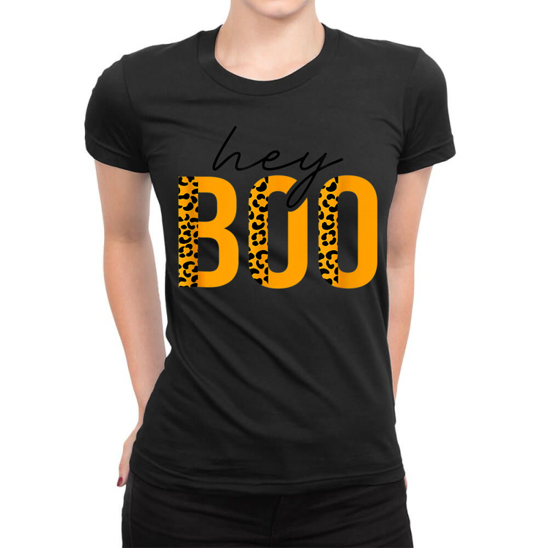 Hey Boo Funny Halloween Ghost Leopard Print Toddler Boy Girl Ladies Fitted T-Shirt by Posh | Artistshot