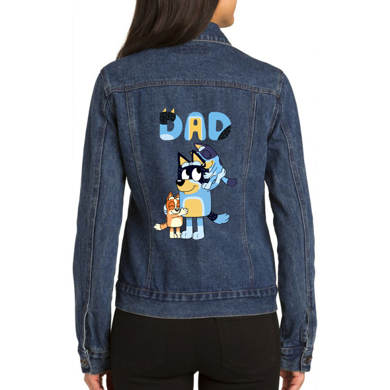 Dad Playing Son And Daughter Ladies Denim Jacket | Artistshot