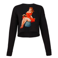 Retro Pin Up Girl Lingerie Red Dress Classic Sexy Pinup Girl Raglan Ba Cropped Sweater | Artistshot