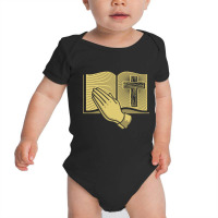 Cross Of Jesus, Open Bible And Praying Hands. Baby Bodysuit | Artistshot